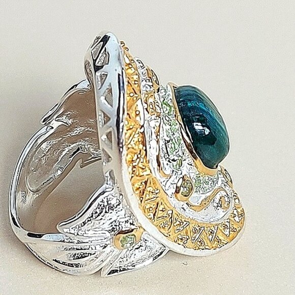 Handmade Natural Malachite‎ 925 Sterling Silver Ring Sz 7.5 - Picture 4 of 8